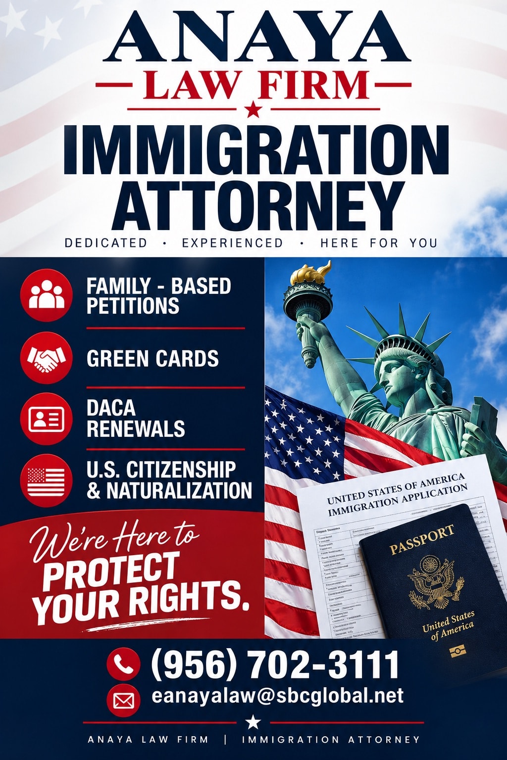 Anaya Law Firm — Immigration Attorney services including family-based petitions, green cards, DACA renewals, and U.S. citizenship